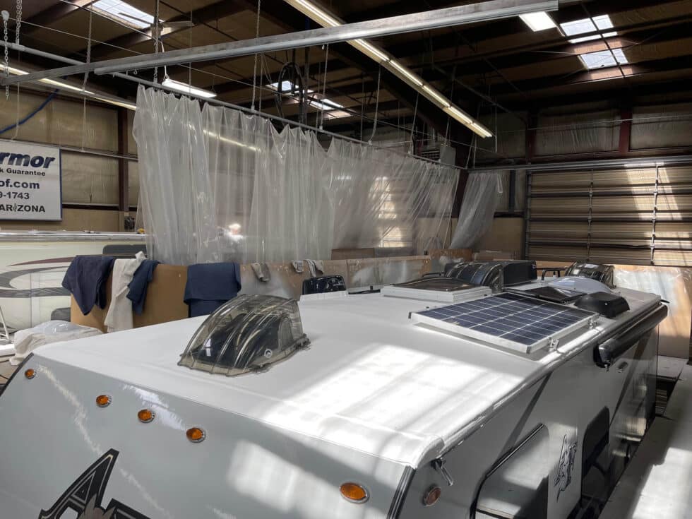 Arctic Fox Truck Camper having roof repaired