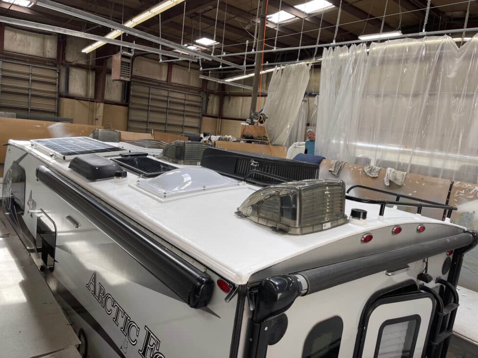 Arctic Fox Truck Camper having roof repaired
