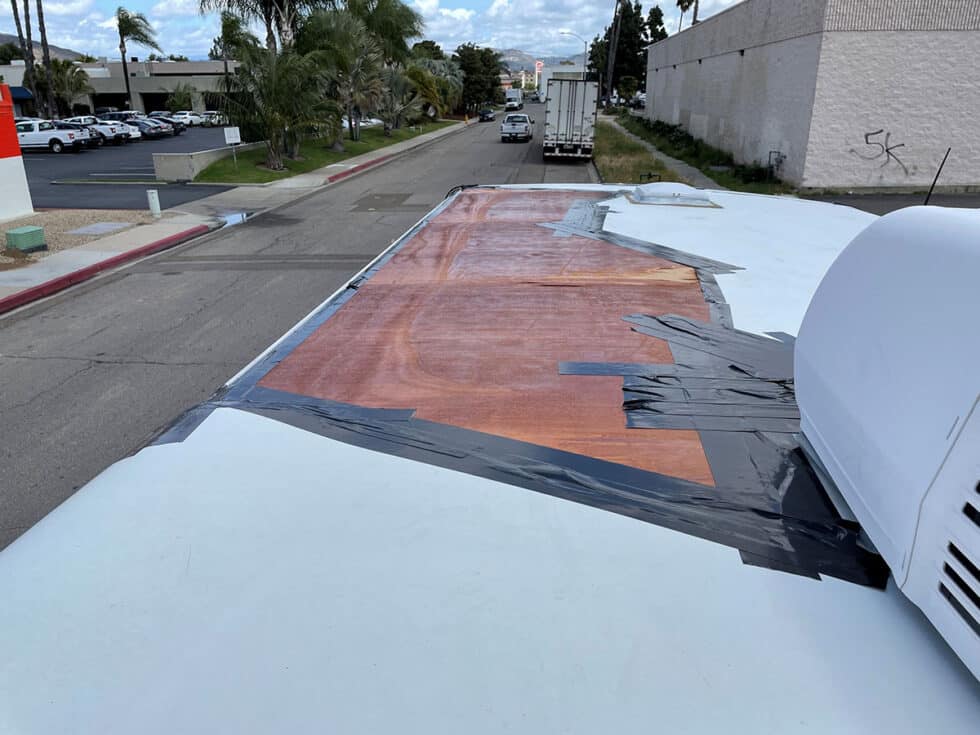 Class C RV in arizona getting roof repaired