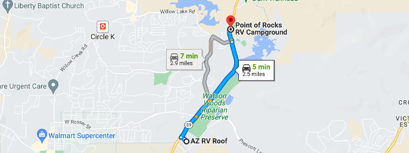 map showing route from az rv roof to point of rocks rv park