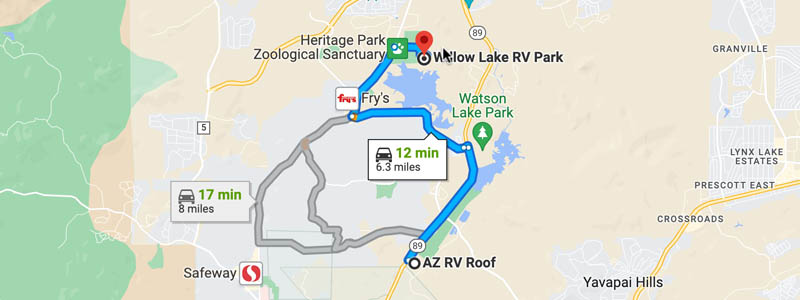map to willow lake rv park from az rv roof