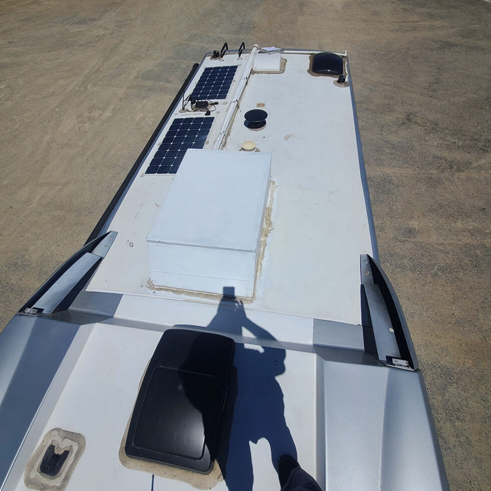 rv roof prior to repair and FlexArmor application
