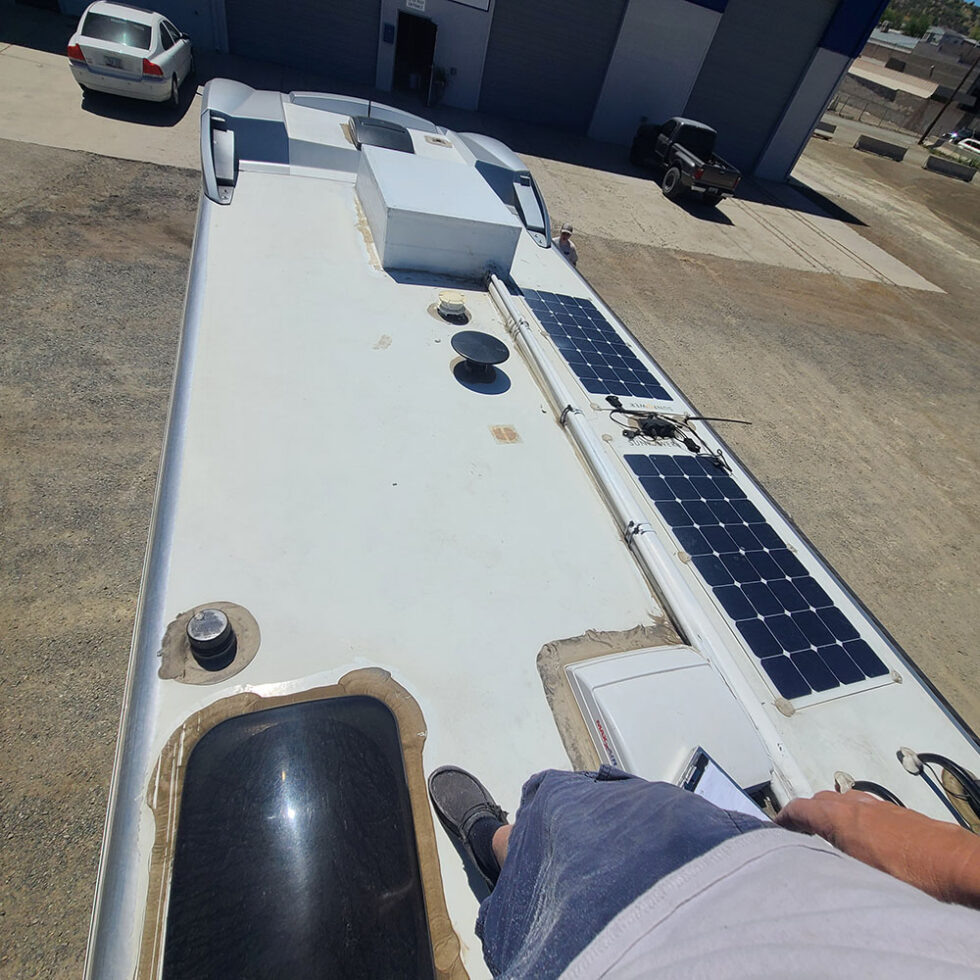 rv roof prior to repair and FlexArmor application