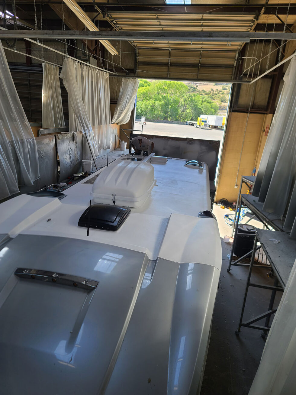 rv roof prior after repair and FlexArmor application
