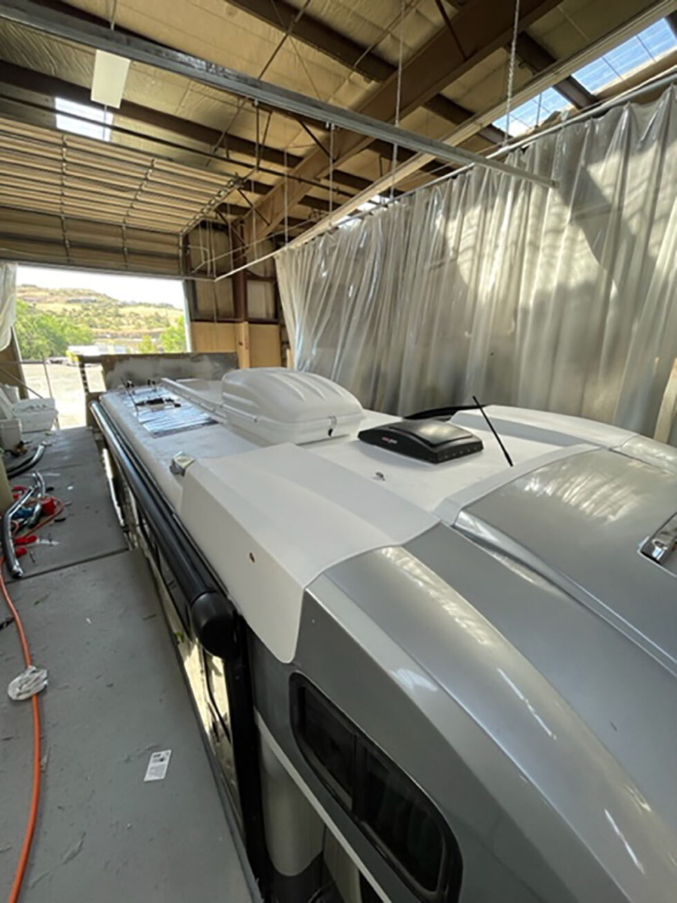 rv roof prior after repair and FlexArmor application