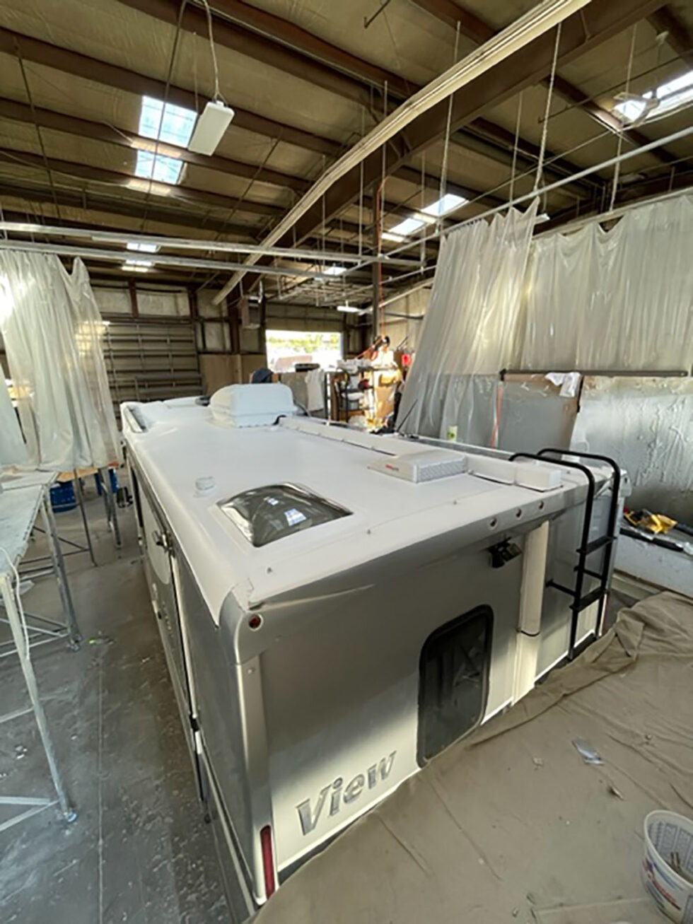 rv roof prior after repair and FlexArmor application