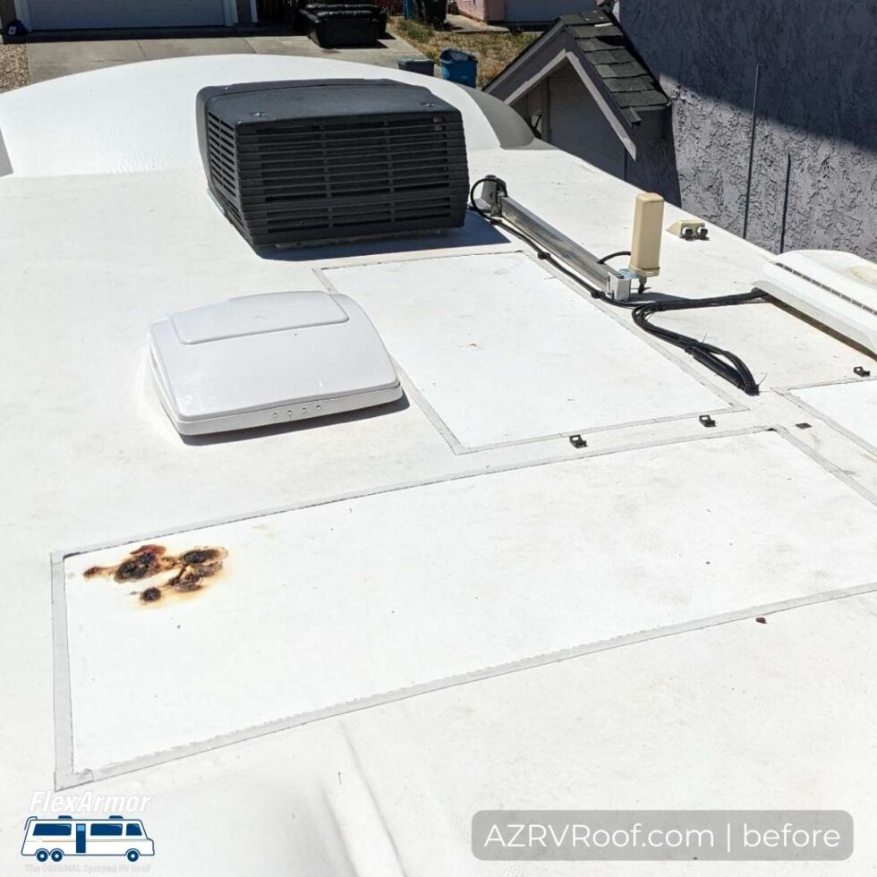 RV Roof with fire damage