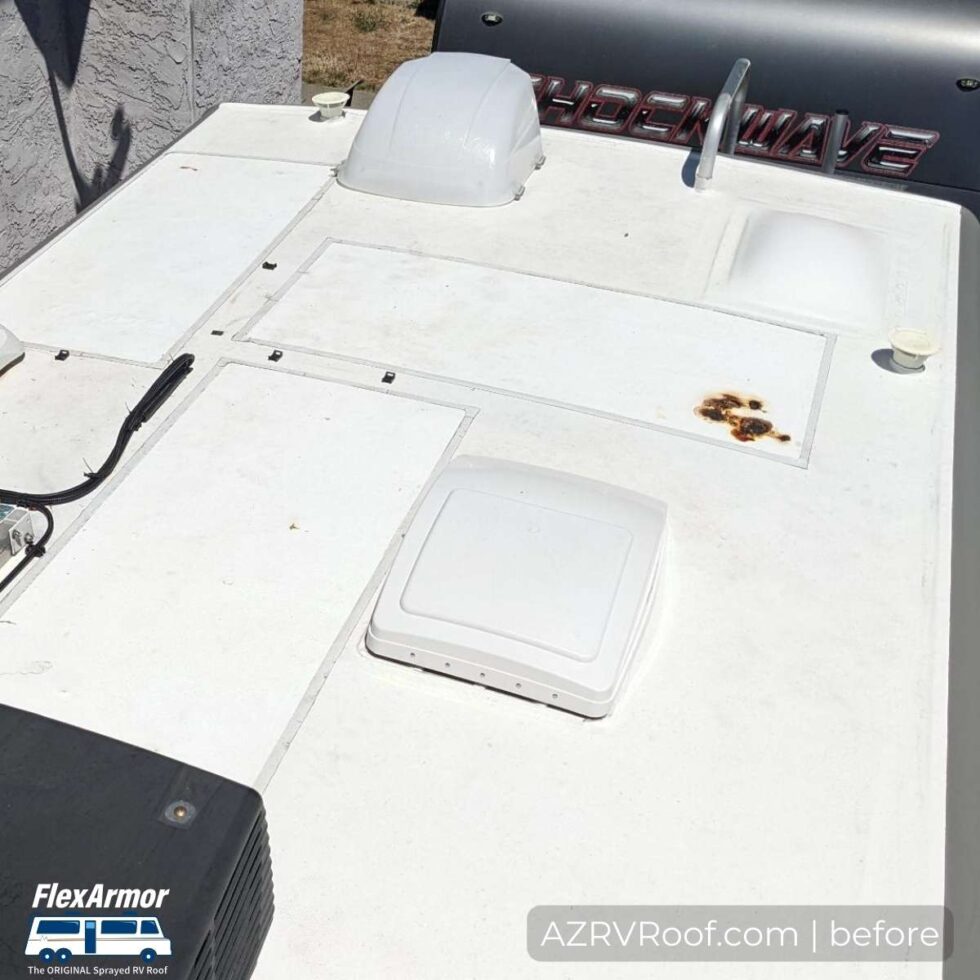 RV Roof with fire damage