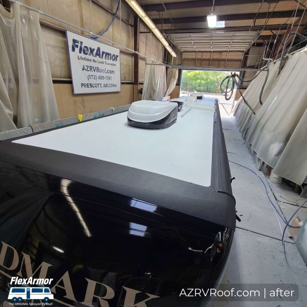 rv roof showing solar rail that was added