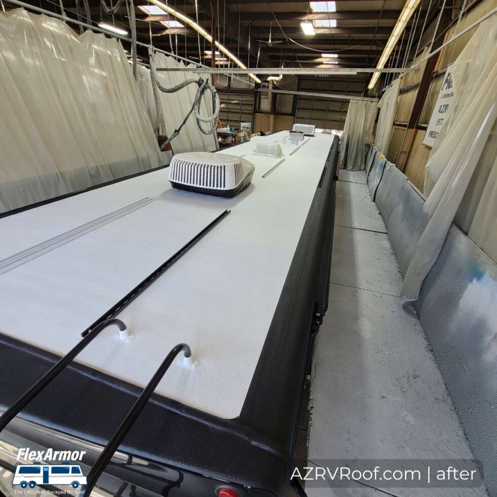 rv roof showing solar rail that was added