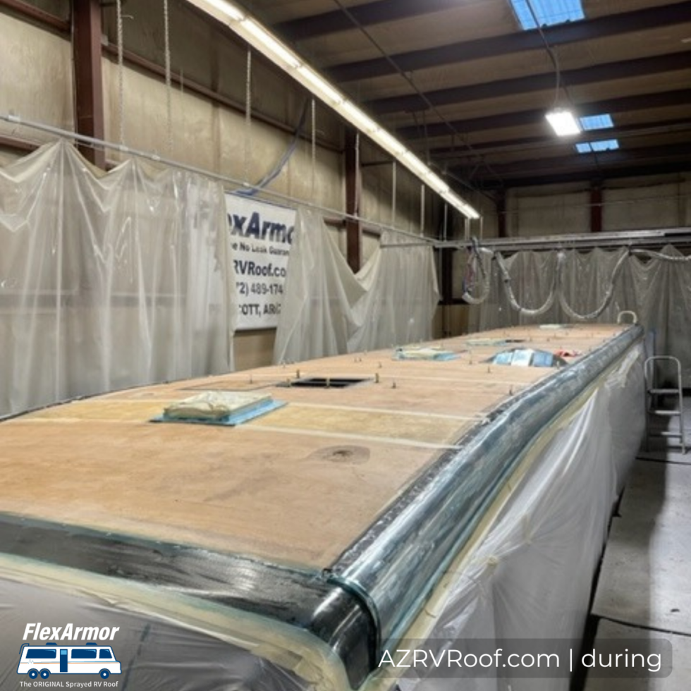 RV in shop for roof repair
