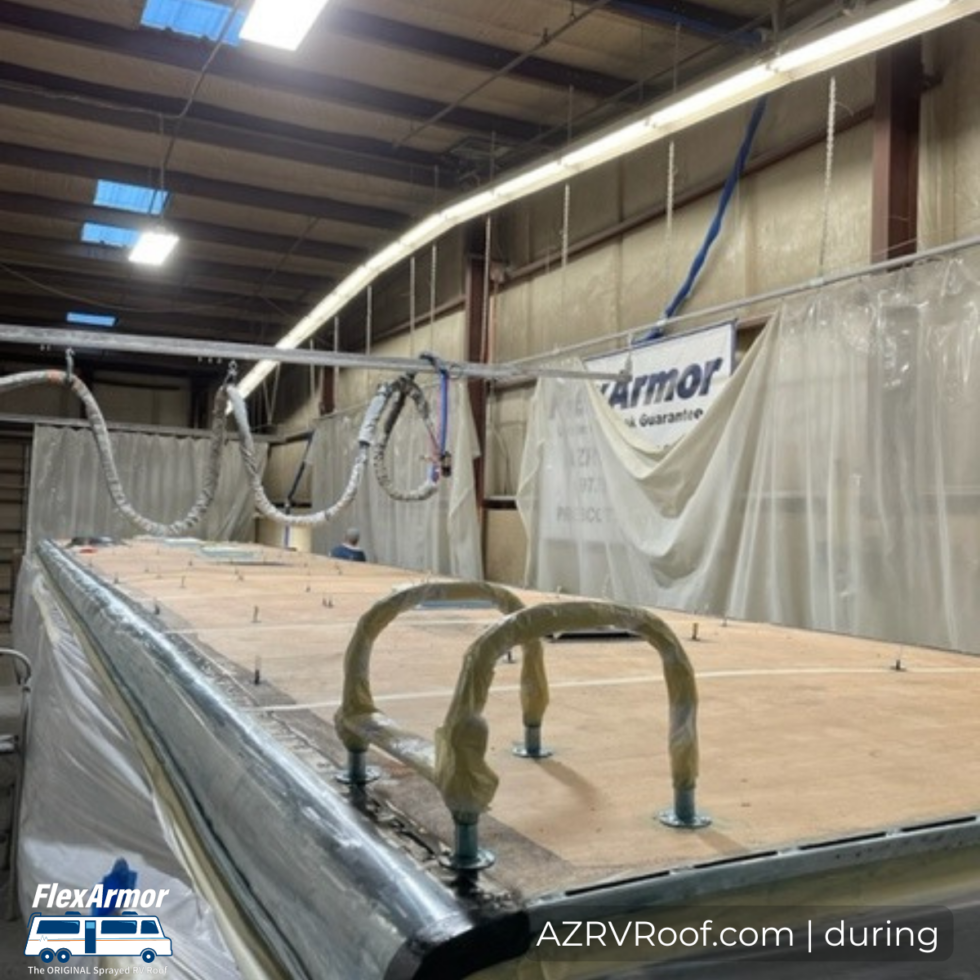 RV in shop for roof repair