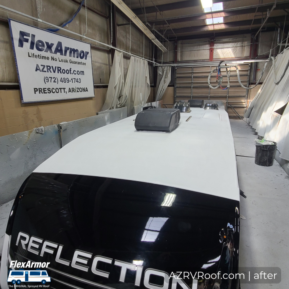 grand design reflection rv roof in shop for repair