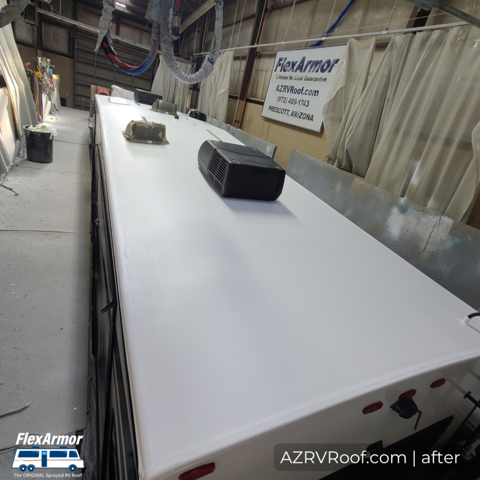 grand design reflection rv roof in shop for repair