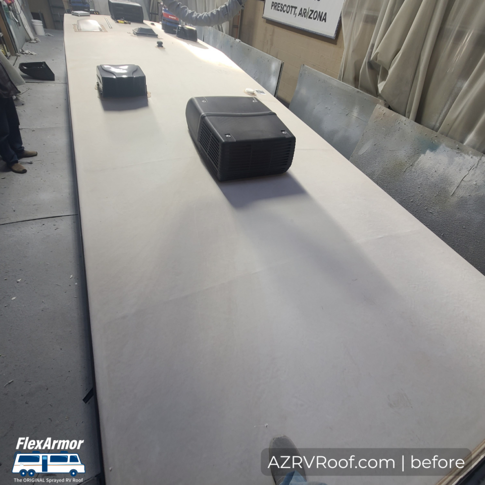 grand design reflection rv roof in shop for repair