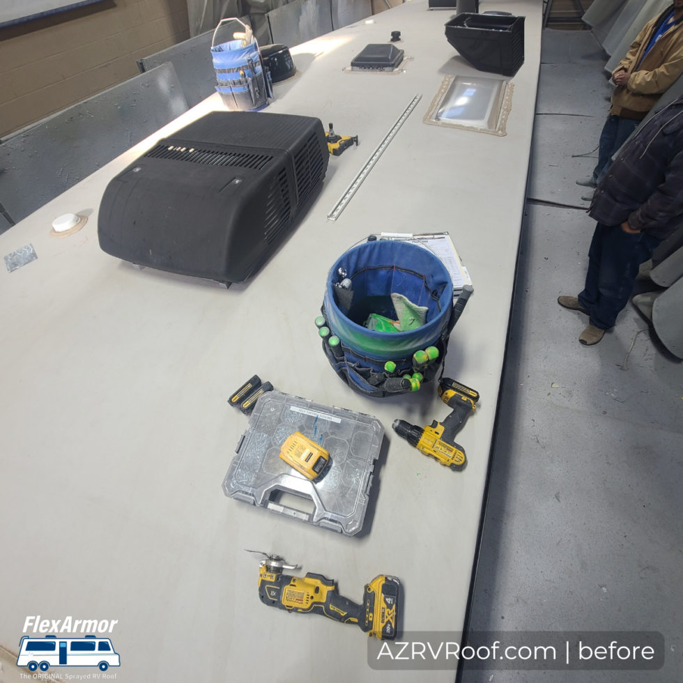 grand design reflection rv roof in shop for repair