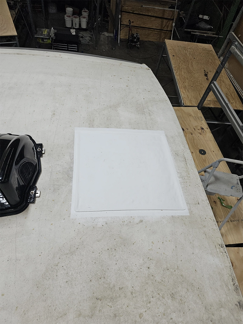 covered skylight on rv roof after FlexArmor was patched